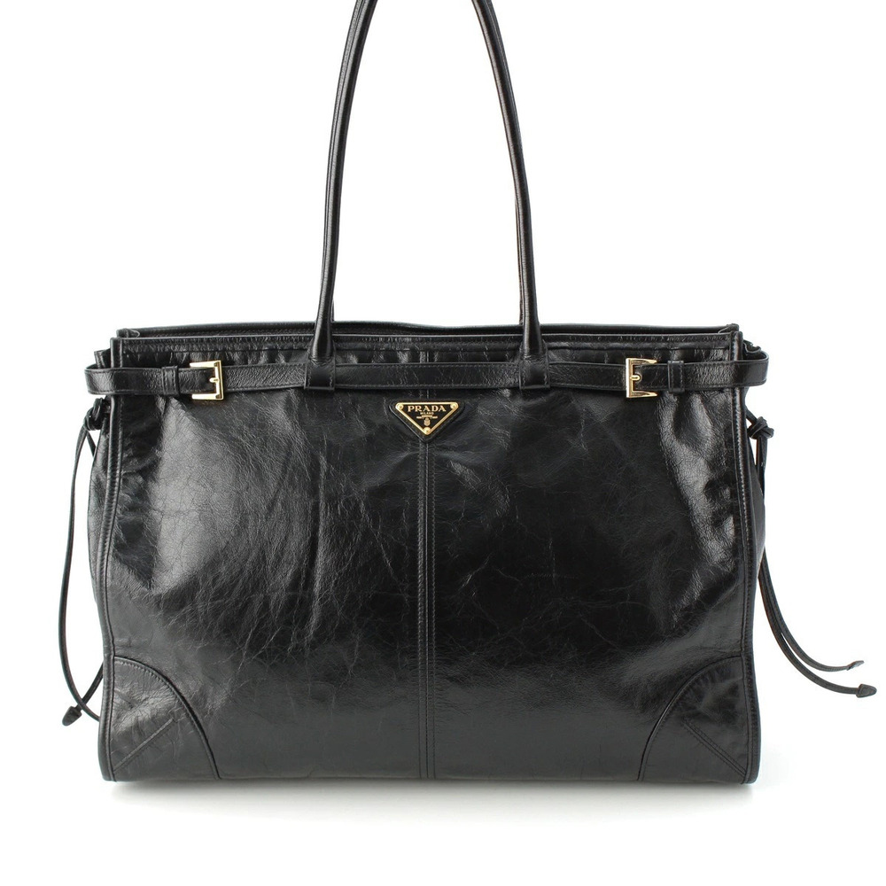 Prada Bonnie Extra Leather Triangle Tote Bag Shoulder Black